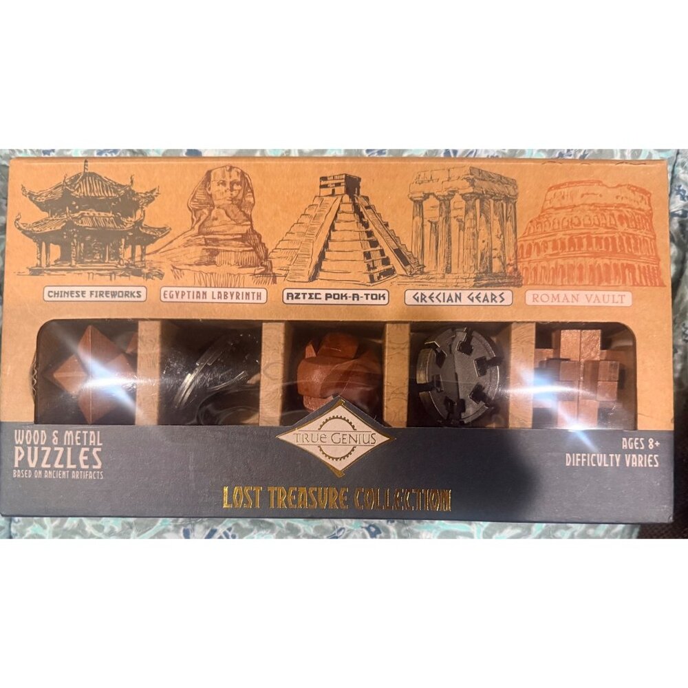 True Genius Lost Treasure Collection Wooden & Metal Puzzles Set For Ages 8+